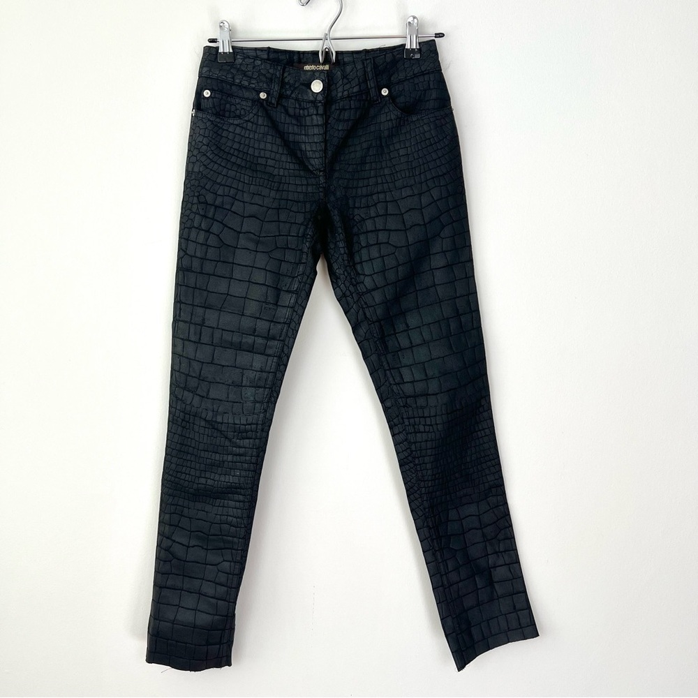Vintage Roberto Cavalli Faux Crocodile Skin Leather Slim Pants